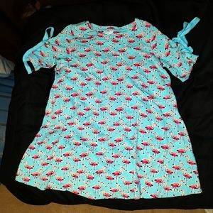 Womens Crown & Ivy Flamingo Shirt Dress size Petite XL Summer Cruise Vacation